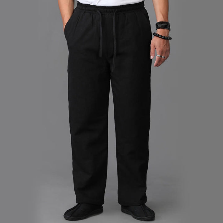 Buddha Stones Winter Herren Fleece gefütterte Leinenhose mit Kordelzug und Taschen - image 10