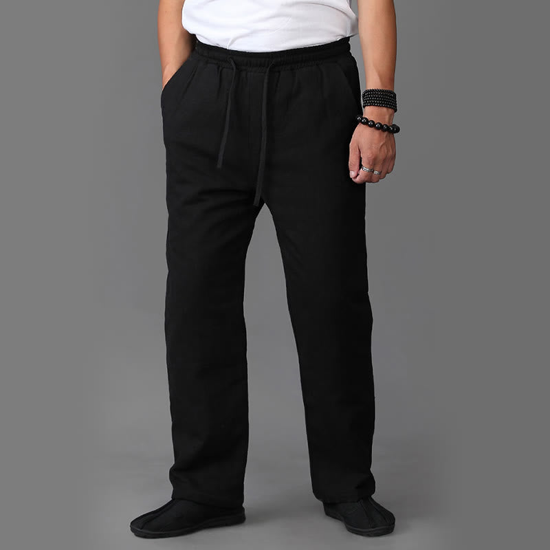Buddha Stones Winter Herren Fleece gefütterte Leinenhose mit Kordelzug und Taschen - image 10