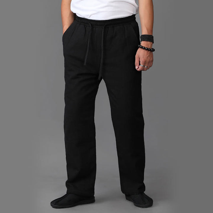 Buddha Stones Winter Herren Fleece gefütterte Leinenhose mit Kordelzug und Taschen - image 10