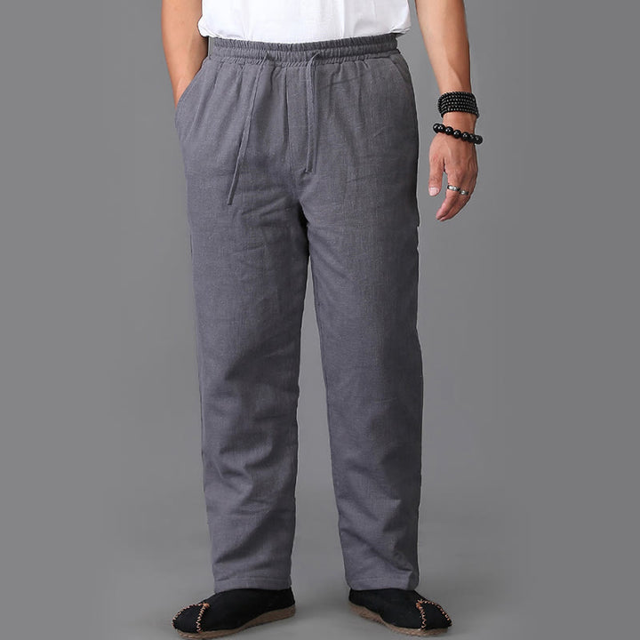 Buddha Stones Winter Herren Fleece gefütterte Leinenhose mit Kordelzug und Taschen - image 13