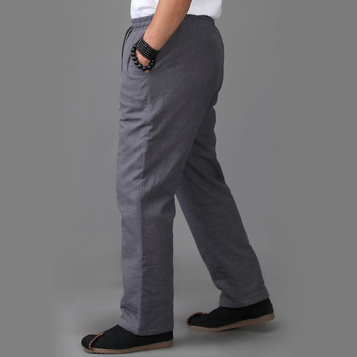 Buddha Stones Winter Herren Fleece gefütterte Leinenhose mit Kordelzug und Taschen - image 14