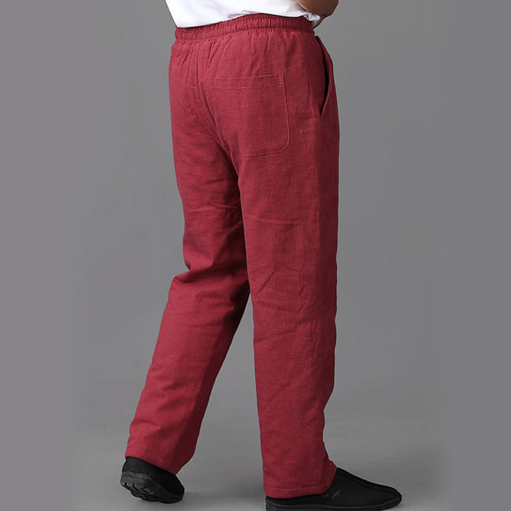 Buddha Stones Winter Herren Fleece gefütterte Leinenhose mit Kordelzug und Taschen - image 16