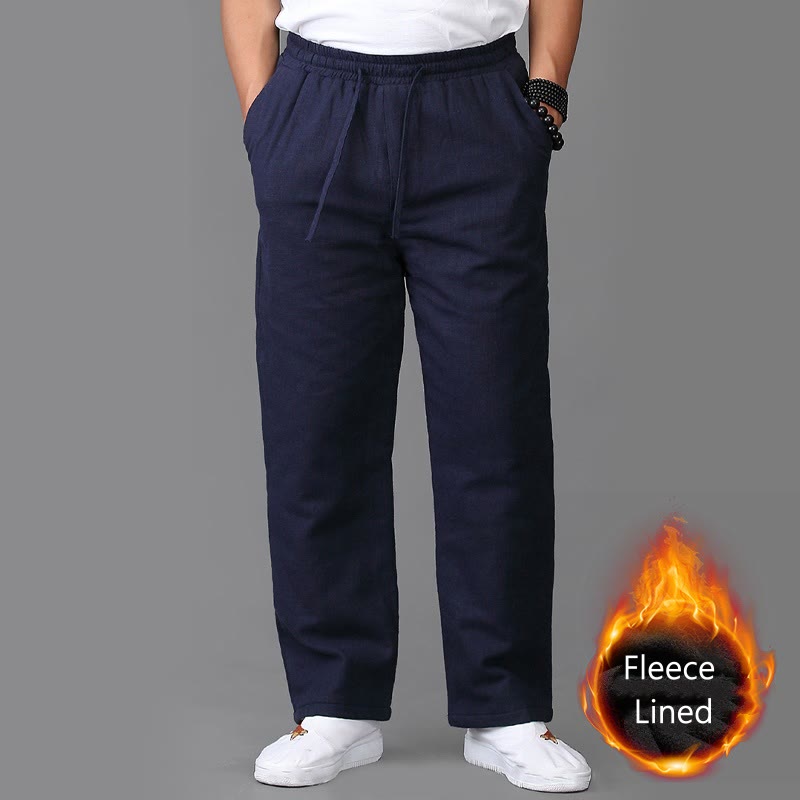Buddha Stones Winter Herren Fleece gefütterte Leinenhose mit Kordelzug und Taschen - Stahlblau - US/ UK/AU42，EU52 (3XL) - image 0