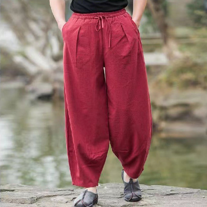 Buddha Stones Lässige, einfache Haremshose aus Baumwolle mit Kordelzug und Taschen für Herren - IndianRed - US/ UK/AU46，EU56 (5XL) - image 12