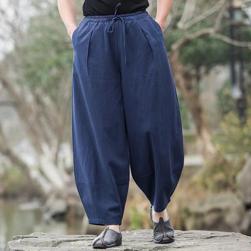 Buddha Stones Lässige, einfache Haremshose für Herren mit Kordelzug und Taschen - Stahlblau - US/ UK/AU44，EU54 (5XL) - image 0