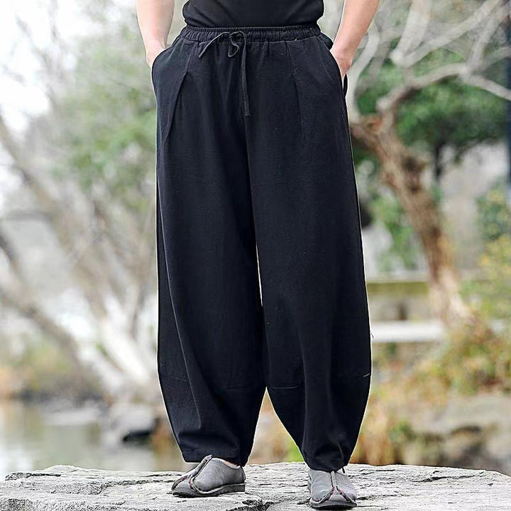 Buddha Stones Lässige, einfache Haremshose aus Baumwolle mit Kordelzug und Taschen für Herren - Schwarz - US/ UK/AU46，EU56 (5XL) - image 4