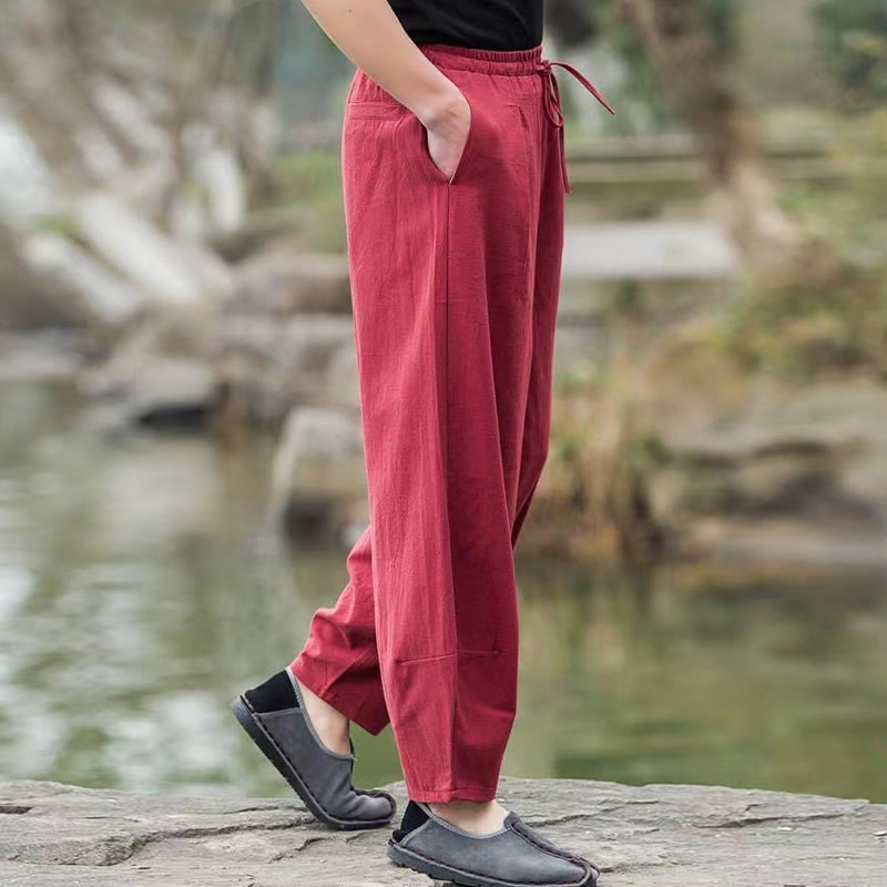 Buddha Stones Lässige, einfache Haremshose für Herren mit Kordelzug und Taschen - image 12