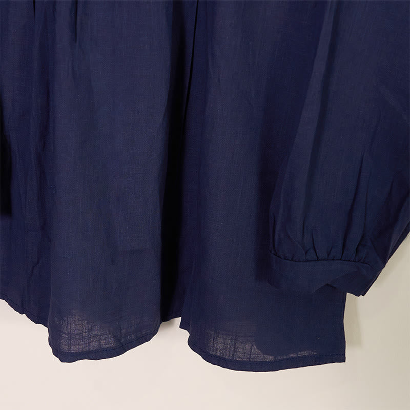 Buddha Stones Rundhals Lässiges Plissee Langarmhemd Baumwollleinen Damenhemden - image 16