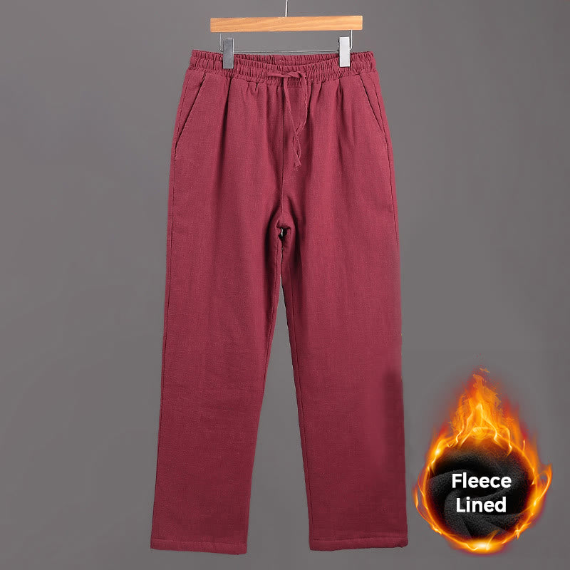 Buddha Stones Winter Herren Fleece gefütterte Leinenhose mit Kordelzug und Taschen - BlassViolettRot - US/ UK/AU42，EU52 (3XL) - image 14