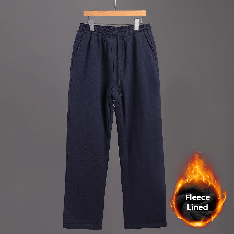 Buddha Stones Winter Herren Fleece gefütterte Leinenhose mit Kordelzug und Taschen - image 1