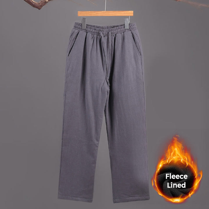 Buddha Stones Winter Herren Fleece gefütterte Leinenhose mit Kordelzug und Taschen - Grau - US/ UK/AU42，EU52 (3XL) - image 12
