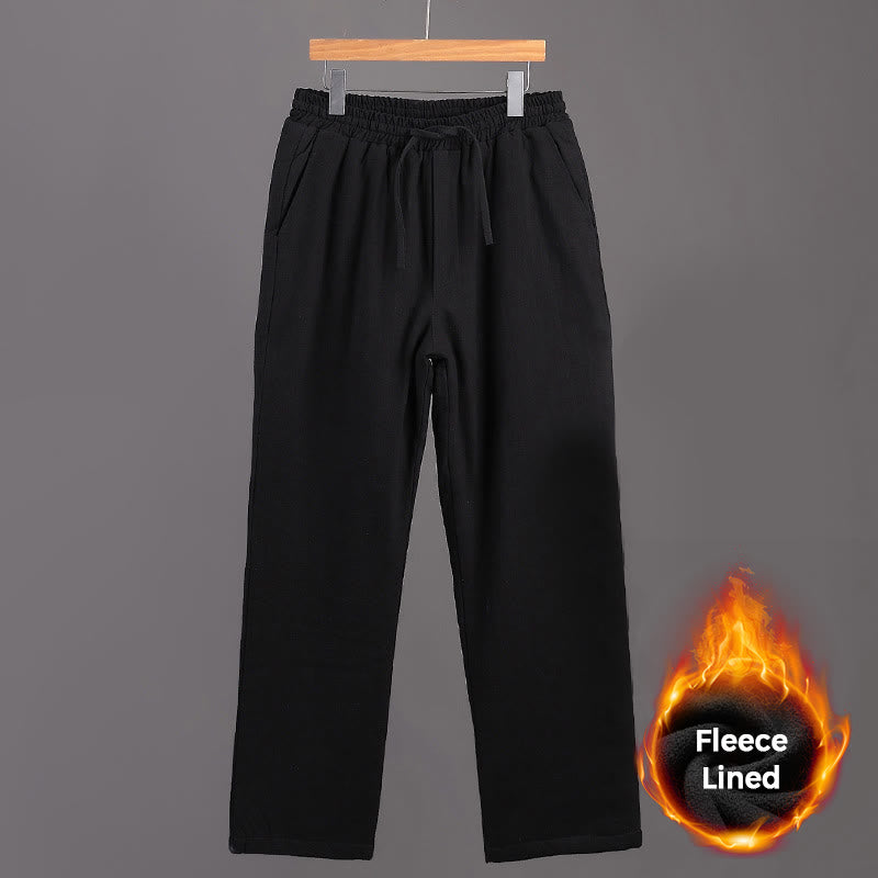 Buddha Stones Winter Herren Fleece gefütterte Leinenhose mit Kordelzug und Taschen - Schwarz - US/ UK/AU42，EU52 (3XL) - image 9