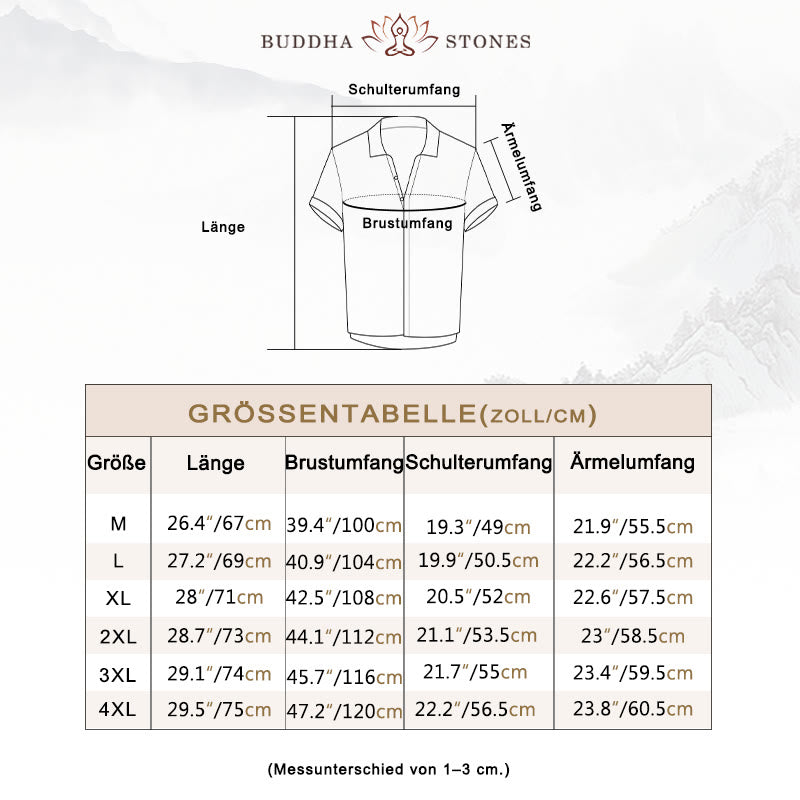 Buddha Stones Herrenhemd, einfarbig, Revers, kurzärmlig, bequem, geknöpft, Bügelfalte, Leinenhemd