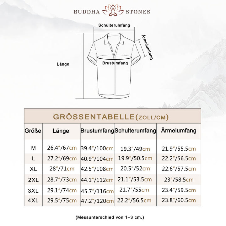 Buddha Stones Herrenhemd, einfarbig, Revers, kurzärmlig, bequem, geknöpft, Bügelfalte, Leinenhemd