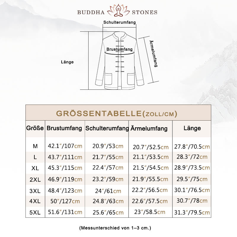 Buddha Stones, Frosch-Knopf, chinesischer Tang-Anzug, Kranich-Charakter, langes Hemd, Baumwolle, Wildleder, Herrenjacke, Kleidung