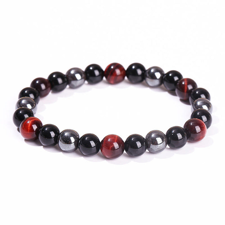 Buddha Stones Natürliches Tigerauge Obsidian Hämatit Positives Kraftvolles Armband