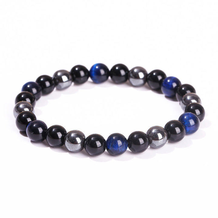 Buddha Stones Natürliches Tigerauge Obsidian Hämatit Positives Kraftvolles Armband