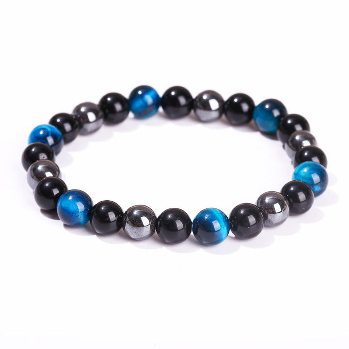 Buddha Stones Natürliches Tigerauge Obsidian Hämatit Positives Kraftvolles Armband