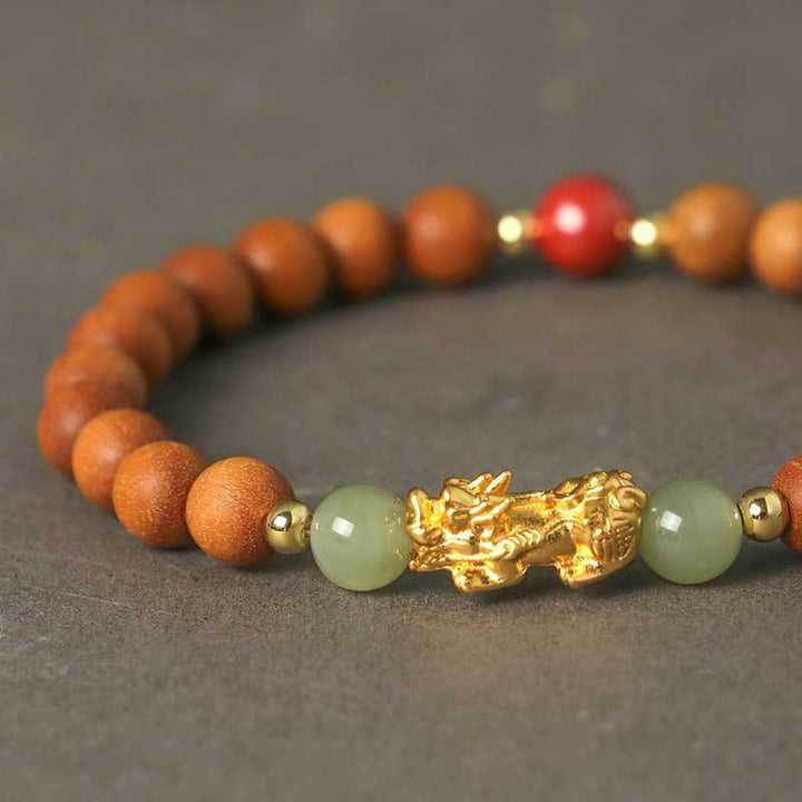 Buddha Stones, 999 Sterlingsilber, Sandelholz, Ebenholz, kleines Blatt, rotes Sandelholz, Hetian-Jade, Zinnober, PiXiu-Reichtumsarmband - image 2