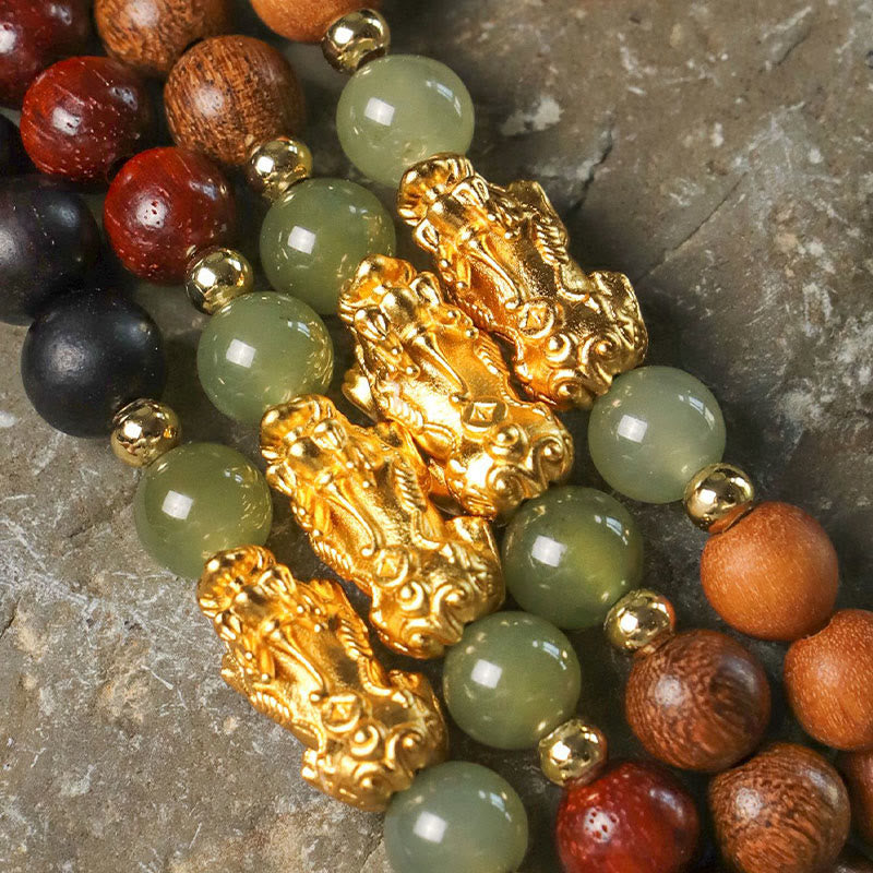 Buddha Stones, 999 Sterlingsilber, Sandelholz, Ebenholz, kleines Blatt, rotes Sandelholz, Hetian-Jade, Zinnober, PiXiu-Reichtumsarmband - image 20