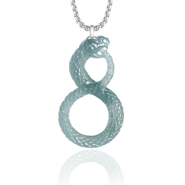 Buddha Stones 925 Sterling Silber Natur Jade Mamba Jahr der Schlange Glück Halskette Anhänger