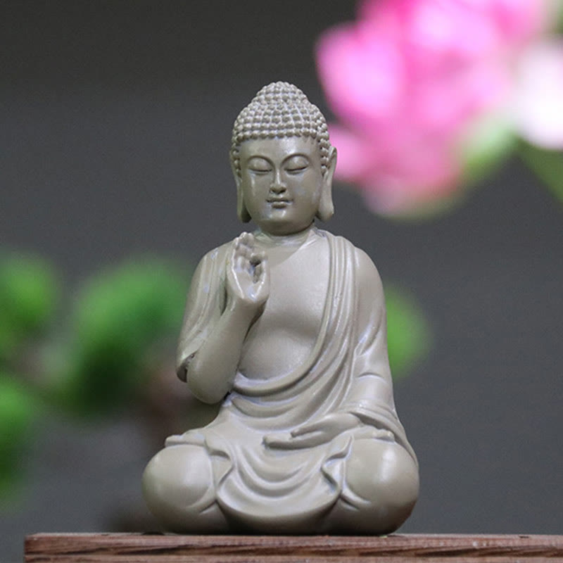 Buddha Stones, kleine Meditations- und Gebetsstatue aus Kunstharz, Mitgefühl, Dekoration für den Schreibtisch zu Hause - Buddha-Statue 6,2 x 5,2 x 10,3 cm - image 0