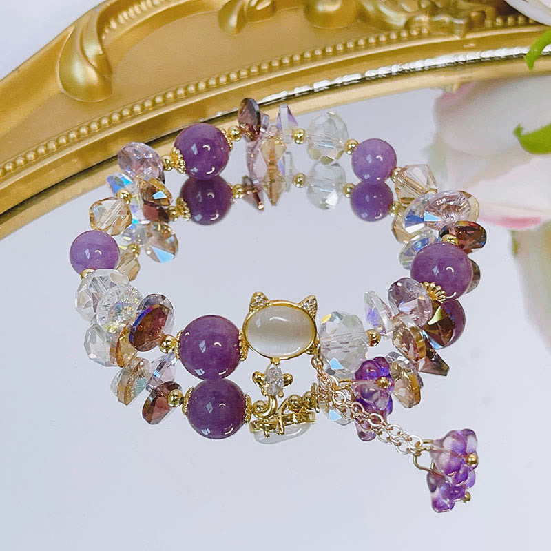 Buddha Stones Amethyst Grün Kristall Rot Kristall Katze Balance Armband - image 1