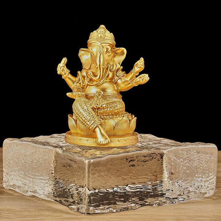 Buddha Stones ​​Mini Kleine Ganesh Ganpati Elefant Meditation Statue Reflexion Hause Harz Dekoration - Goldener Ganesh - Klein, 9 x 7,5 x 11 cm - image 3