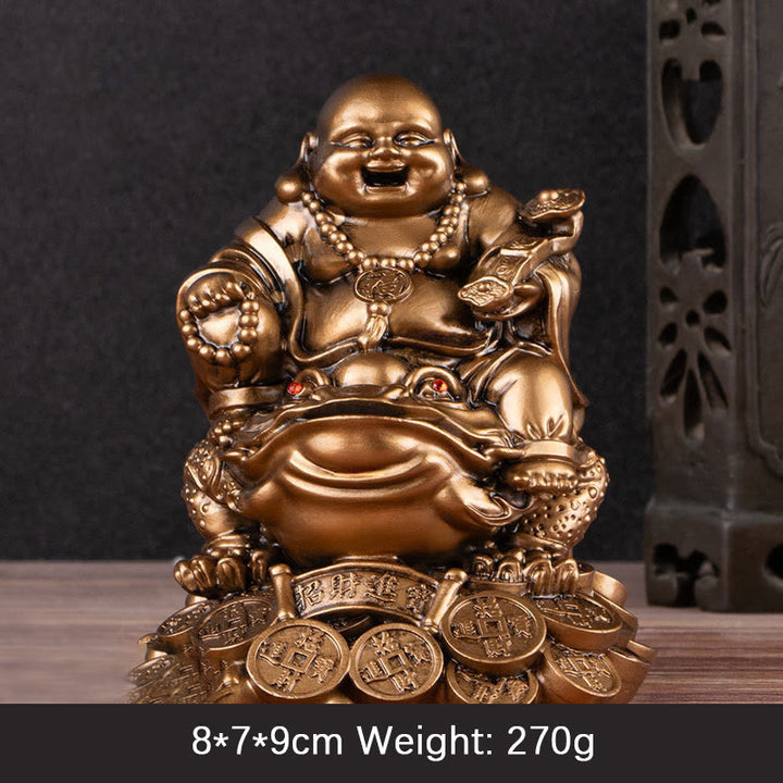Buddha Stones, lachender Buddha, Feng Shui, Frosch, Kröte, Kupfermünzen, ziehen Reichtum an, Harzstatue, Heimdekoration - Bronzener Buddha - Mittelgroß 8 x 7 x 9 cm - image 12