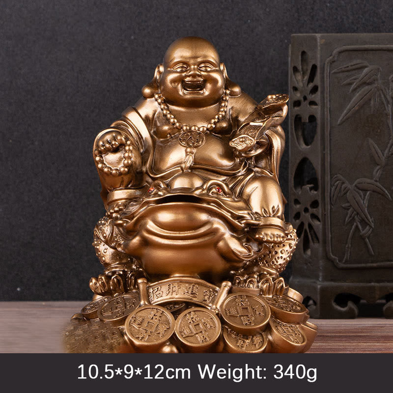 Buddha Stones, lachender Buddha, Feng Shui, Frosch, Kröte, Kupfermünzen, ziehen Reichtum an, Harzstatue, Heimdekoration