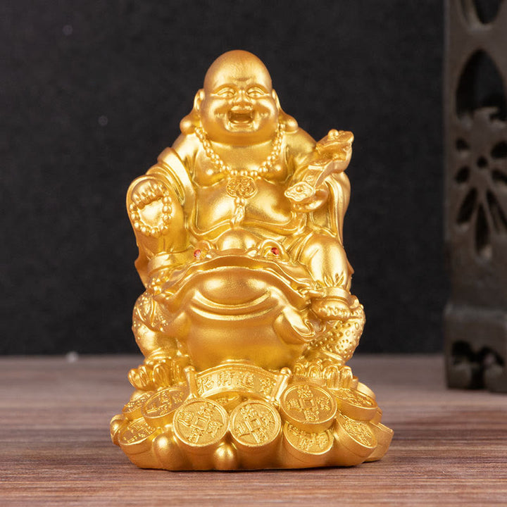 Buddha Stones, lachender Buddha, Feng Shui, Frosch, Kröte, Kupfermünzen, ziehen Reichtum an, Harzstatue, Heimdekoration