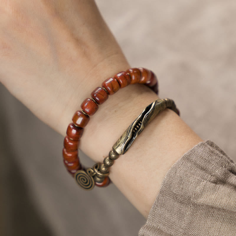 Buddha Stones Yak-Knochen-Kupfer-Balance-Armband, doppelt gewickelt