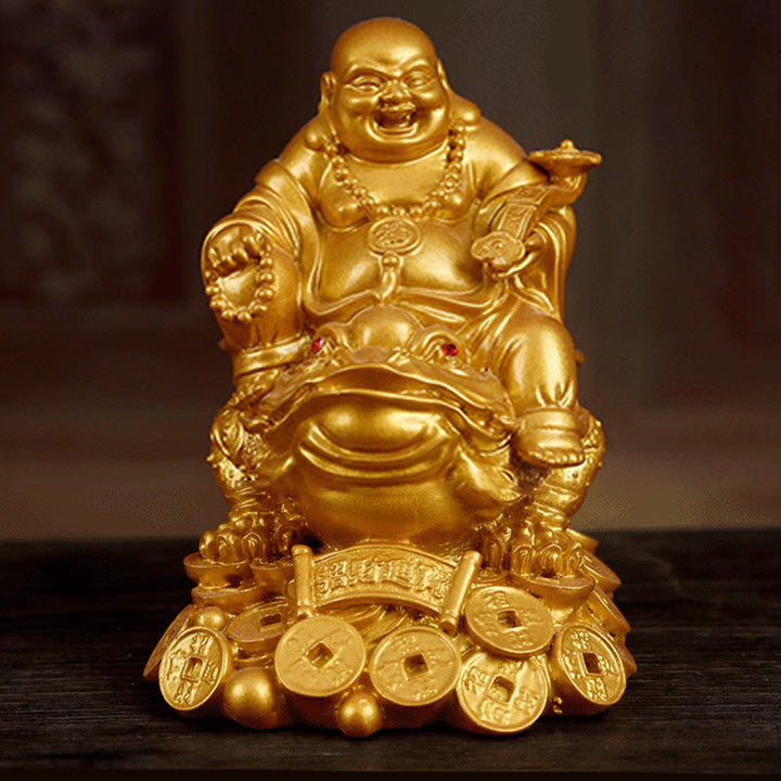 Buddha Stones, lachender Buddha, Feng Shui, Frosch, Kröte, Kupfermünzen, ziehen Reichtum an, Harzstatue, Heimdekoration