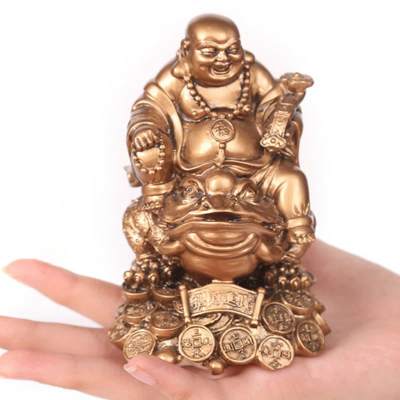 Buddha Stones, lachender Buddha, Feng Shui, Frosch, Kröte, Kupfermünzen, ziehen Reichtum an, Harzstatue, Heimdekoration