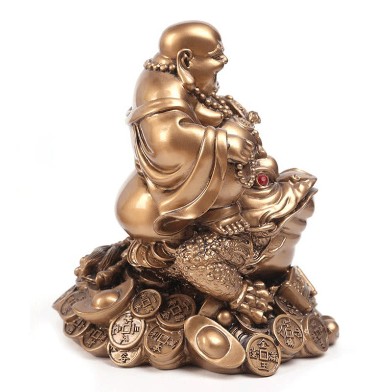 Buddha Stones, lachender Buddha, Feng Shui, Frosch, Kröte, Kupfermünzen, ziehen Reichtum an, Harzstatue, Heimdekoration