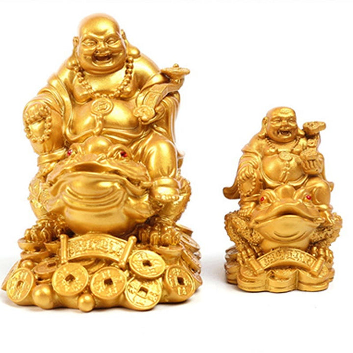 Buddha Stones, lachender Buddha, Feng Shui, Frosch, Kröte, Kupfermünzen, ziehen Reichtum an, Harzstatue, Heimdekoration