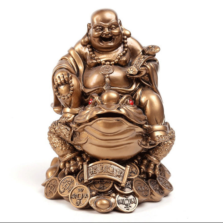 Buddha Stones, lachender Buddha, Feng Shui, Frosch, Kröte, Kupfermünzen, ziehen Reichtum an, Harzstatue, Heimdekoration