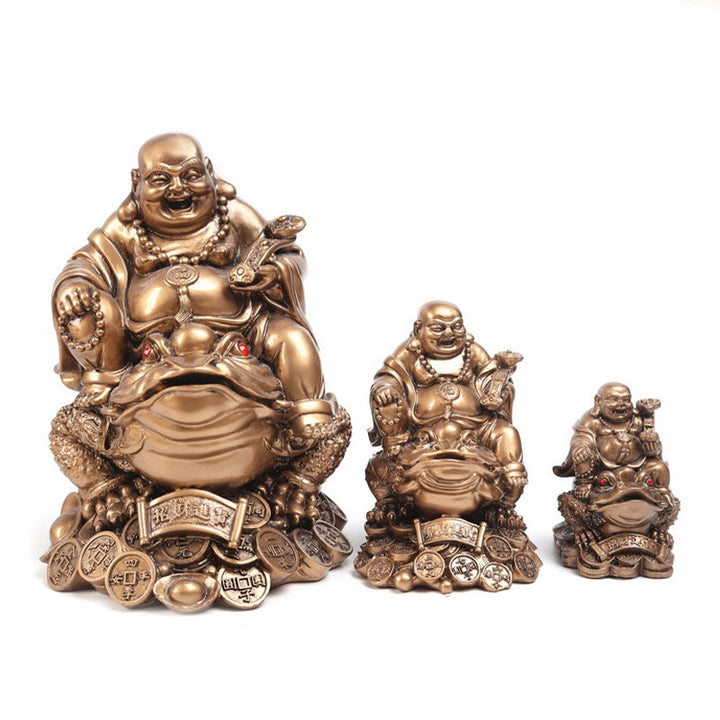 Buddha Stones, lachender Buddha, Feng Shui, Frosch, Kröte, Kupfermünzen, ziehen Reichtum an, Harzstatue, Heimdekoration