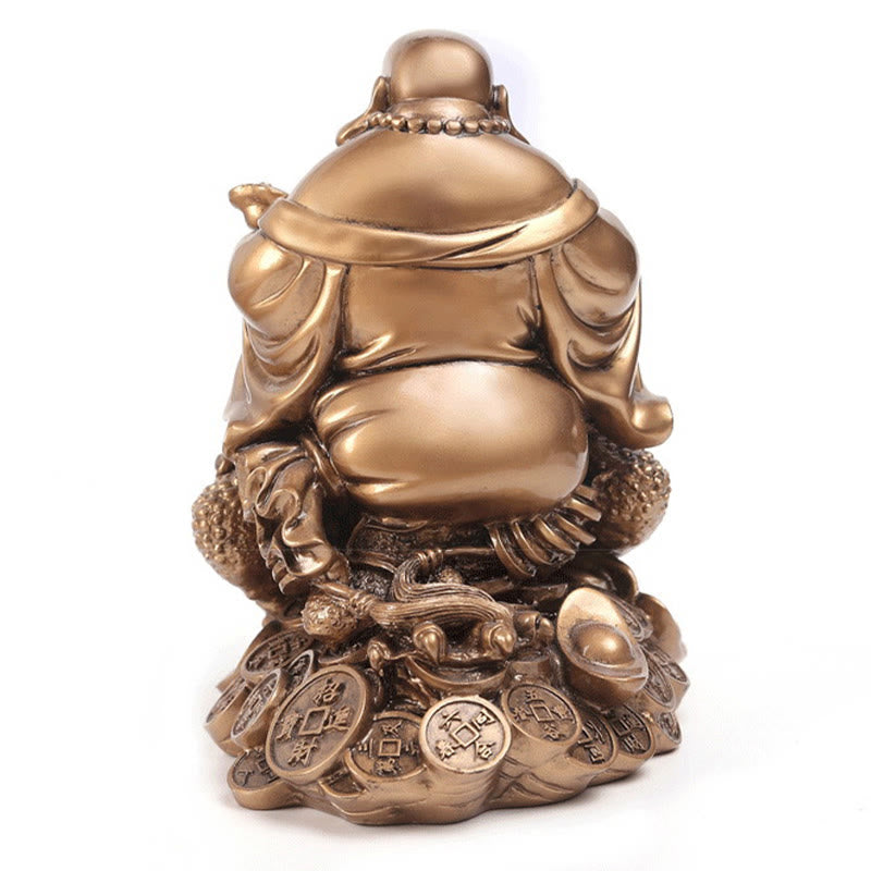 Buddha Stones, lachender Buddha, Feng Shui, Frosch, Kröte, Kupfermünzen, ziehen Reichtum an, Harzstatue, Heimdekoration