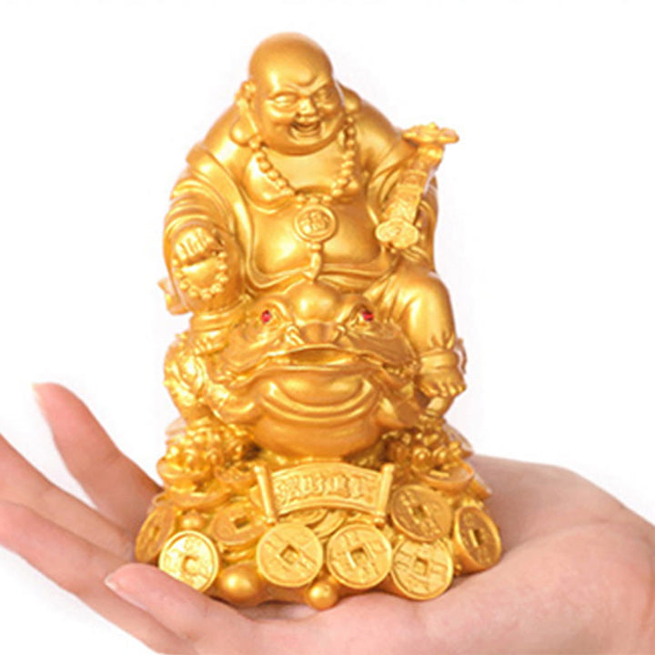 Buddha Stones, lachender Buddha, Feng Shui, Frosch, Kröte, Kupfermünzen, ziehen Reichtum an, Harzstatue, Heimdekoration