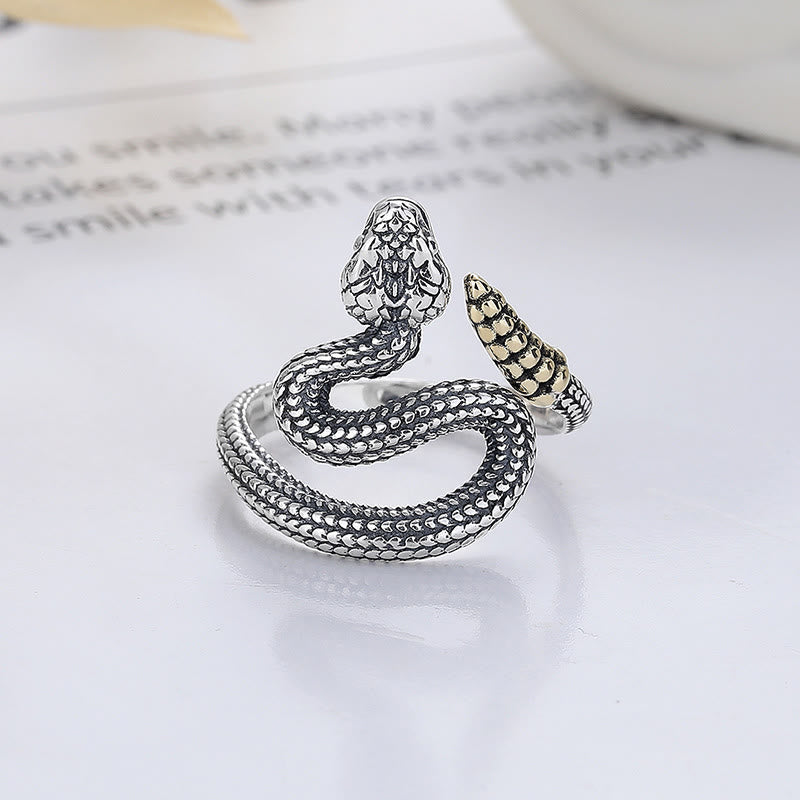 Buddha Stones 925 Sterling Silber Jahr der Schlange Ruhe Balance Verstellbarer Ring