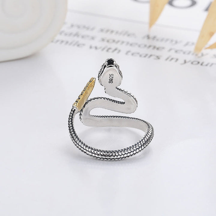 Buddha Stones 925 Sterling Silber Jahr der Schlange Ruhe Balance Verstellbarer Ring