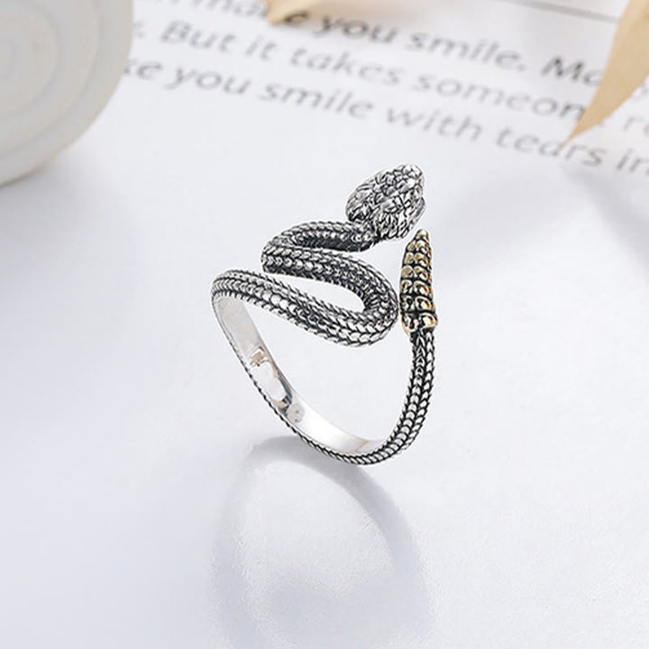 Buddha Stones 925 Sterling Silber Jahr der Schlange Ruhe Balance Verstellbarer Ring