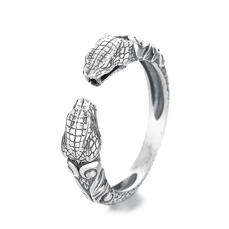 Buddha Stones 925 Sterling Silber Jahr der Schlange Ruhiger verstellbarer offener Ring mit zweiköpfiger Schlange