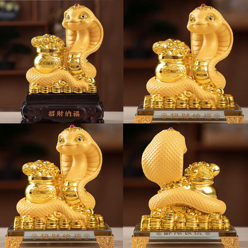 Buddha Stones , Jahr der Schlange, Goldbarren, Schatzschale, zieht Reichtum an, Harzstatue, Heimdekoration