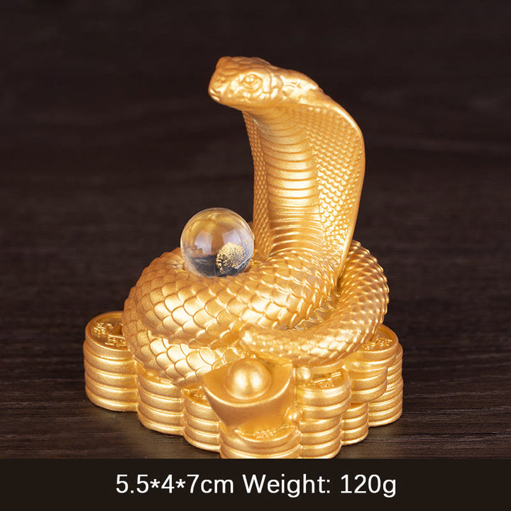 Buddha Stones , Jahr der Schlange, Barren, Kupfermünzen, Ball, Reichtum, Harzstatue, Heimdekoration - Kleine goldene Schlange in Barrenform, 5,5 x 4 x 7 cm - image 1