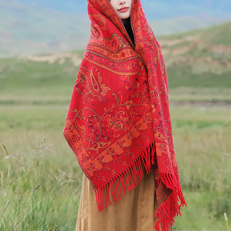 Buddha Stones, tibetischer Cashew-Blumen-Quastenschal, Herbst-Winter, gemütlicher Reiseschal, Wickeltuch - image 10