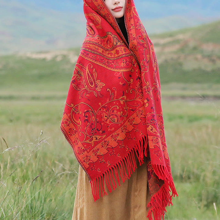 Buddha Stones, tibetischer Cashew-Blumen-Quastenschal, Herbst-Winter, gemütlicher Reiseschal, Wickeltuch - image 10