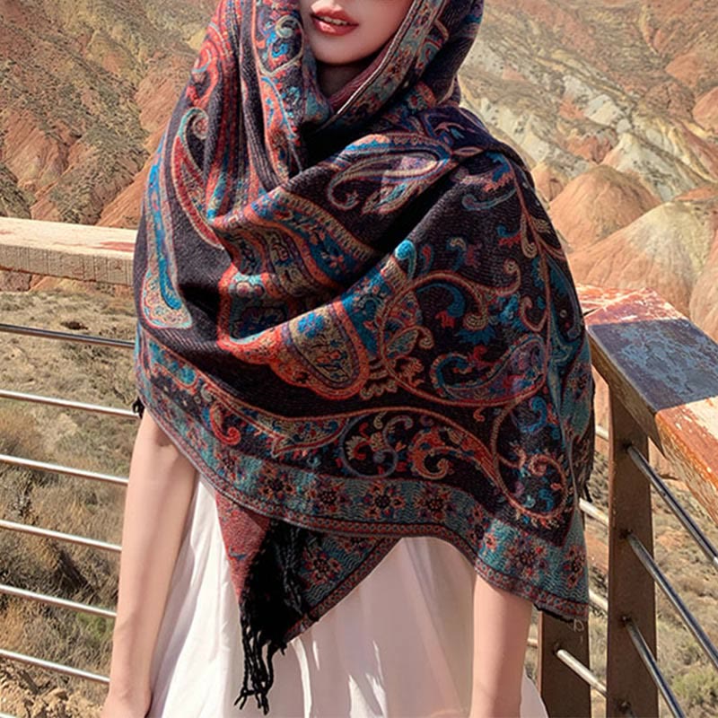 Buddha Stones, tibetischer Cashew-Blumen-Quastenschal, Herbst-Winter, gemütlicher Reiseschal, Wickeltuch - image 21