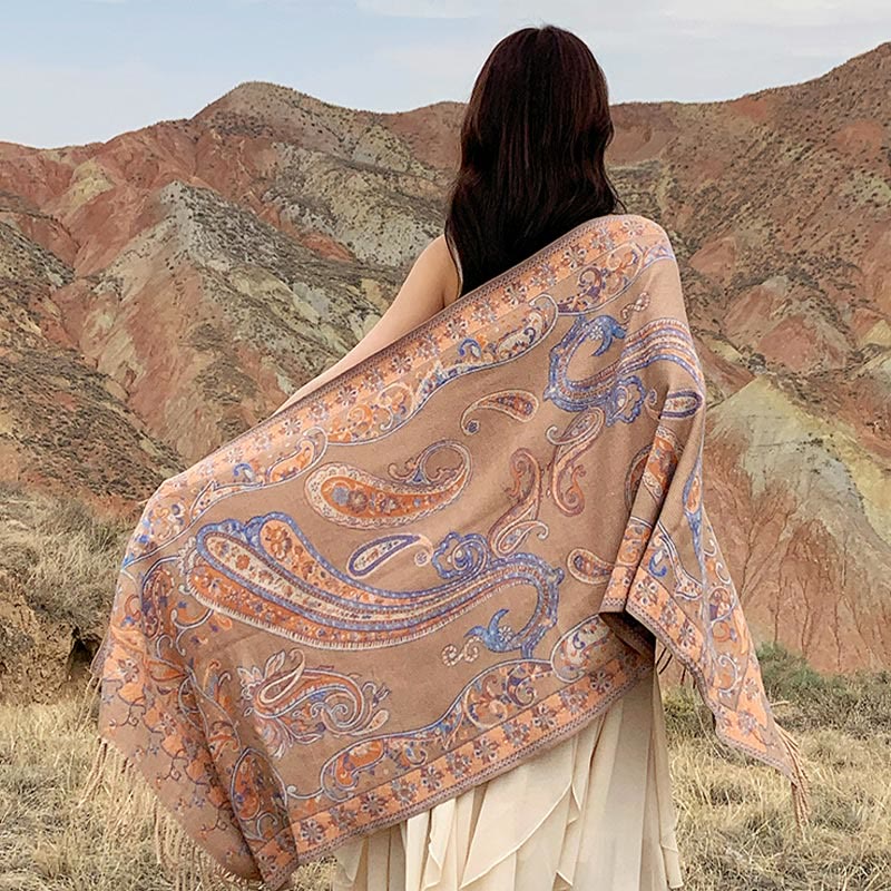 Buddha Stones, tibetischer Cashew-Blumen-Quastenschal, Herbst-Winter, gemütlicher Reiseschal, Wickeltuch - image 31